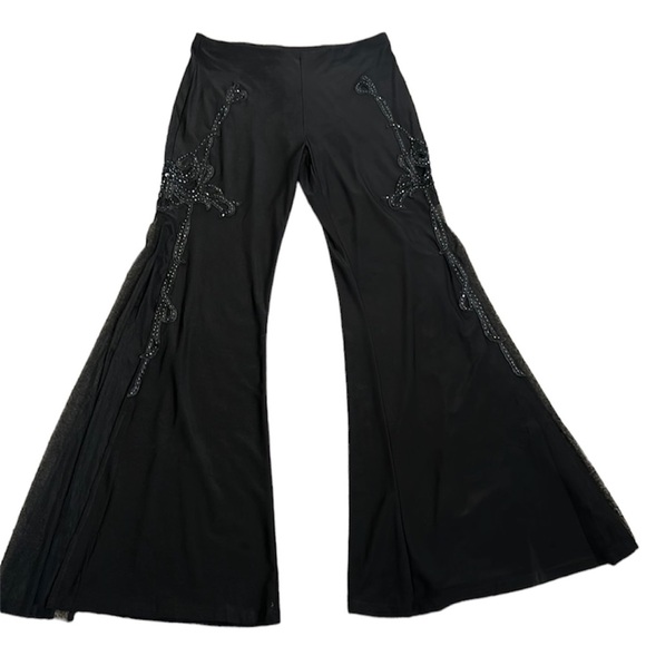 DARMASS Pants - DARMASS black flares leg long high slits pants sequins detail SZ M goth Fariy